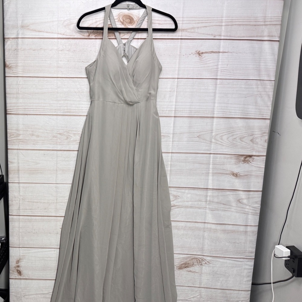 Azazie | Dresses | Azazie Grey Chiffon Halter Bridesmaid Dress A6 Pleated Vneck Maxi Gown